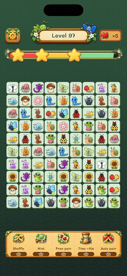 ตัวอย่างการเชื่อมคู่จากคลิปเกมจริงบน iPhone Simulator วันที่ 21 ต.ค. 2026 ตัดเป็น GIF 6 วินาที ไม่มีเสียง