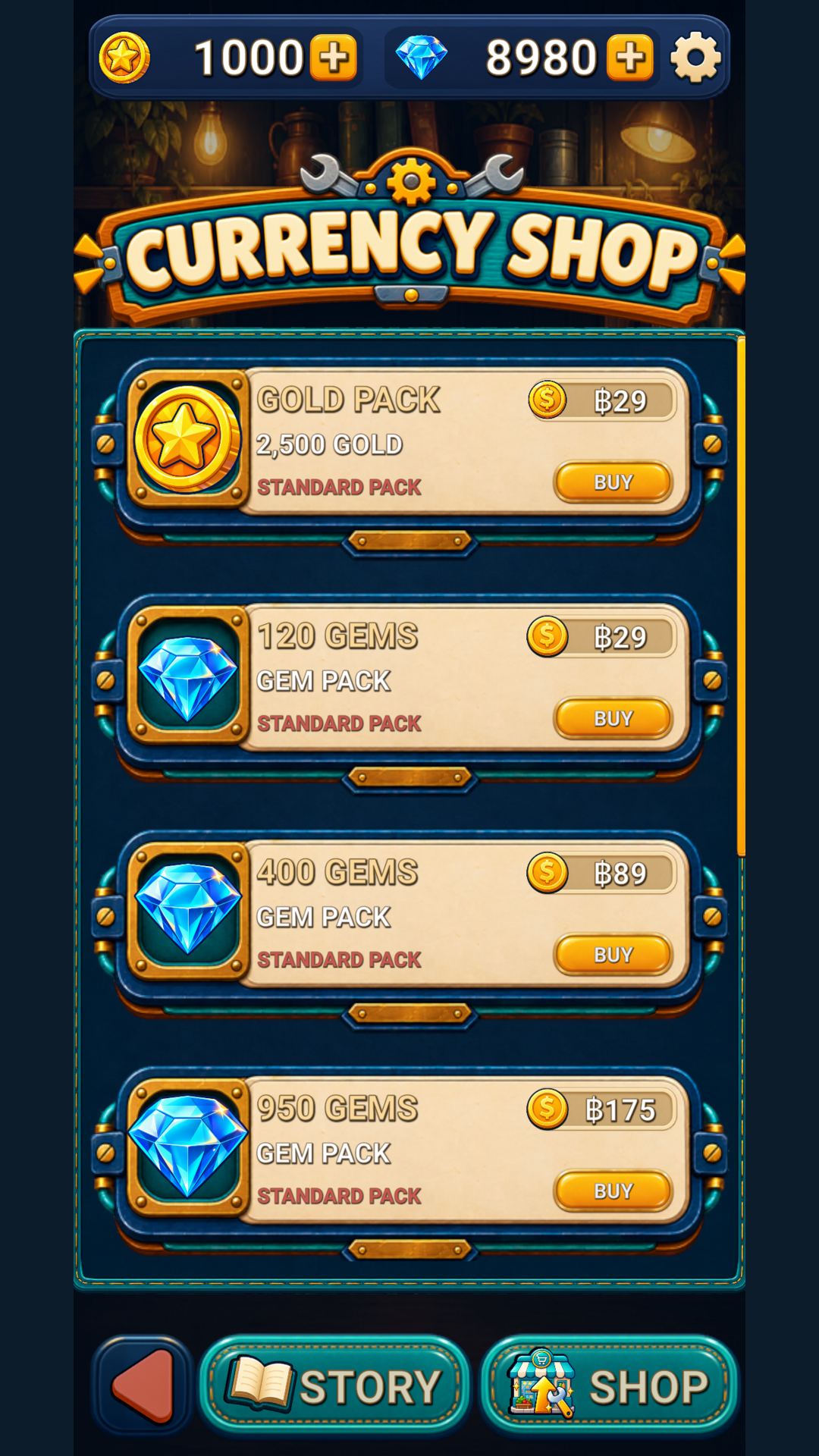 หน้า Shop และอัปเกรดของ Falling