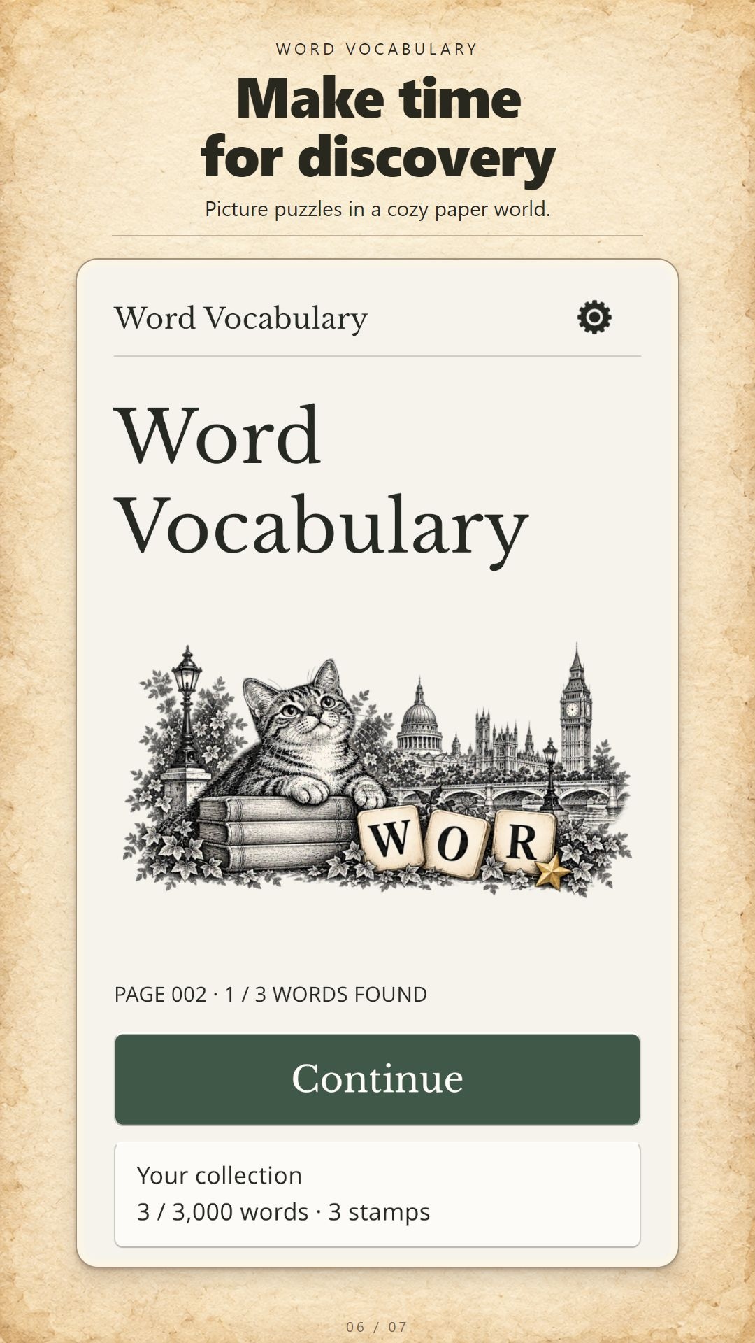 หน้าแรก Word Vocabulary ในโทนกระดาษอบอุ่น