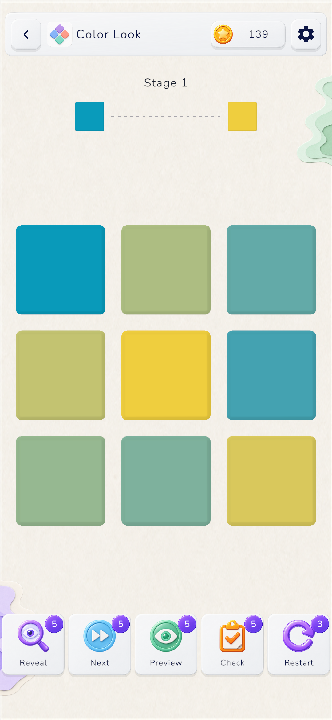 Color Look gameplay board with colored Gems